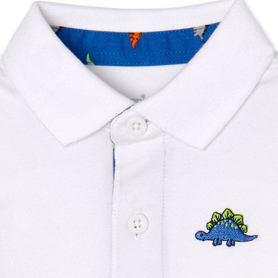 GARANIMALS Dino White Cotton Polo Romper - Made in Bangladesh - Summer Soft Fabric