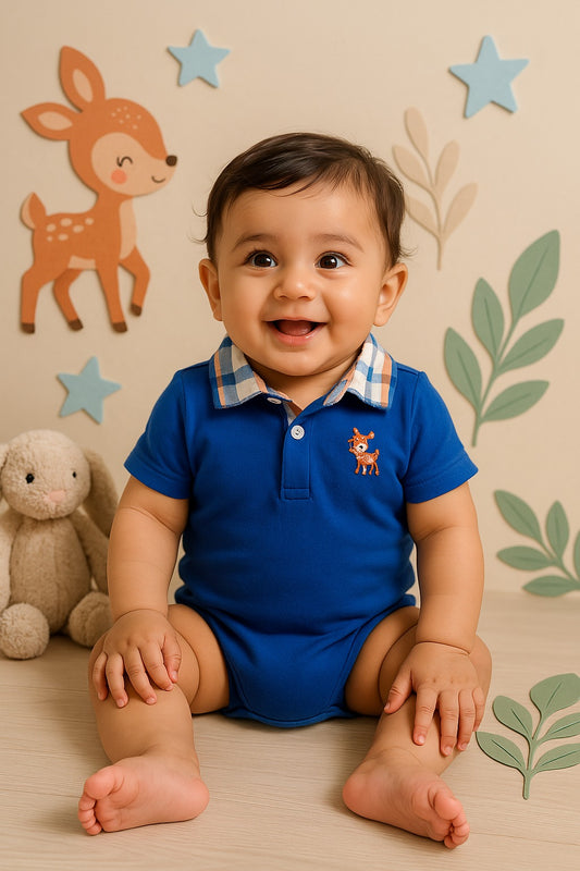 GARANIMALS Lion blue Cotton Polo Romper - Made in Bangladesh - Summer Soft Fabric