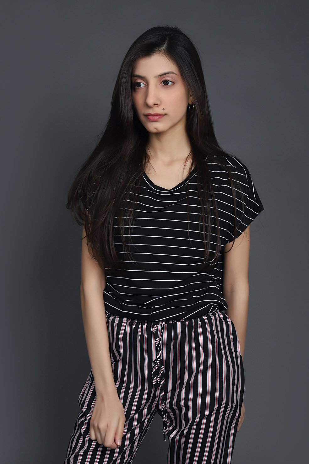 Almas Striped Black White Tee Shirts - Basic Poly Blend - Short Sleeves