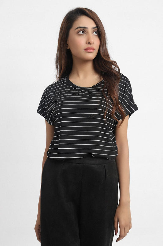 Almas Striped Black White Tee Shirts - Basic Poly Blend - Short Sleeves