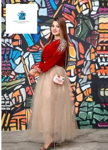 Fashion Designer Stitched Skirt Maxi Suit (Top & Skirt) 👗✨"