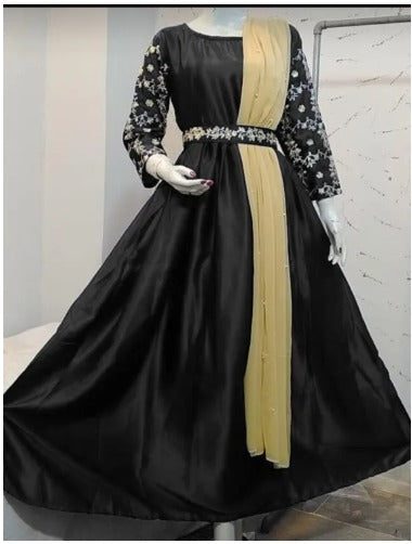 "Stylish Embroidered Silk Maxi with Trouser, Belt, and Dupatta (4-Piece) πΈβ¨"