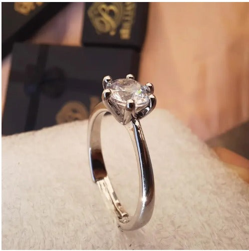 "Adjustable Silver Zircon Ring π Best Gift in Box!"