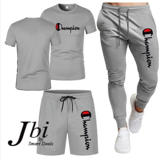 "Summer Vibes Pack 🌞👕👖🩳: Printed T-Shirt, Trouser, and Shorts Set"