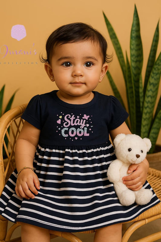 Branded Frock Navy-Blue Stripes Ultra Soft Cotton Jersey (3Months to 24Months)