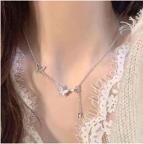 "Shiny Butterfly Tassel Necklace 🦋 Elegant Jewelry Gift"