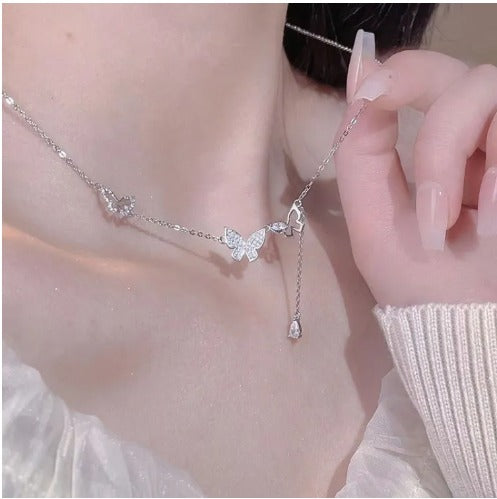 "Shiny Butterfly Tassel Necklace 🦋 Elegant Jewelry Gift"