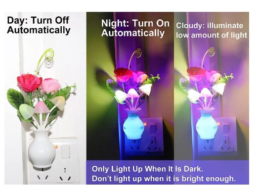 🌼✨ Automatic Sensor Light Night: Color-Changing Flower Mushroom Lamp 🏠🌈