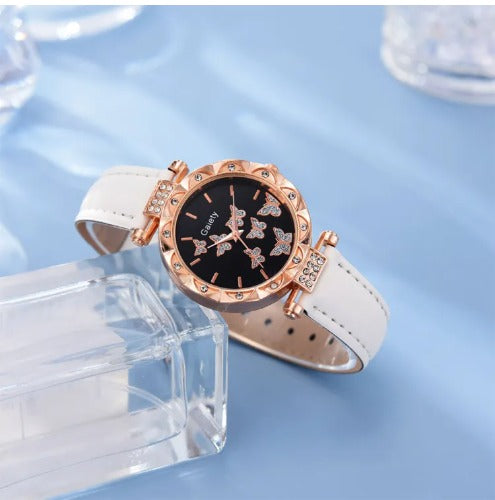 ⌚🦋 Women's Butterfly Leather Strap Quartz Wristwatch Set 🎁
