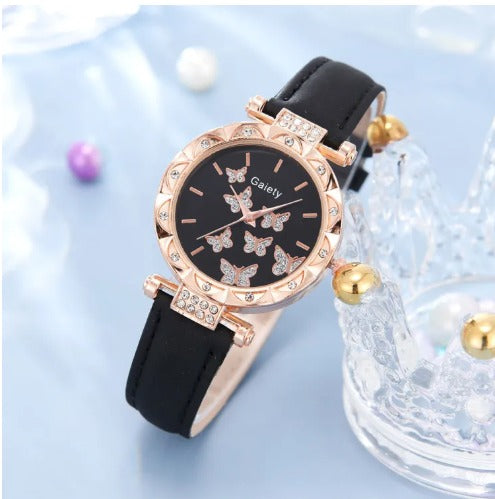 ⌚🦋 Women's Butterfly Leather Strap Quartz Wristwatch Set 🎁