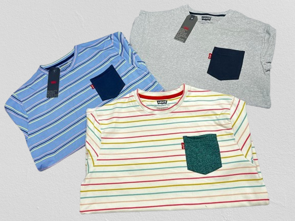 Levi´s Tees - Crew Neck Pocket on Chest - Ultra Soft Cotton mix - Stripe Sort Sleeve