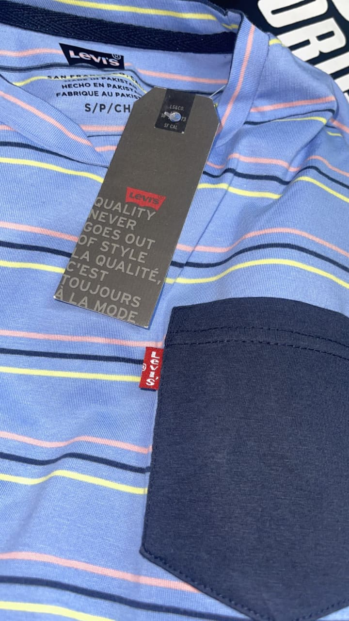 Levi´s Tees - Crew Neck Pocket on Chest - Ultra Soft Cotton mix - Stripe Sort Sleeve