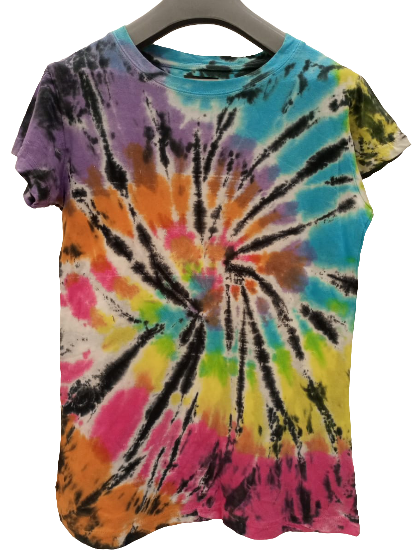 PoPSurf Eye Catching Tie Dye Tee shirt for Women (Tie Dye Neon Bright Rainbow)