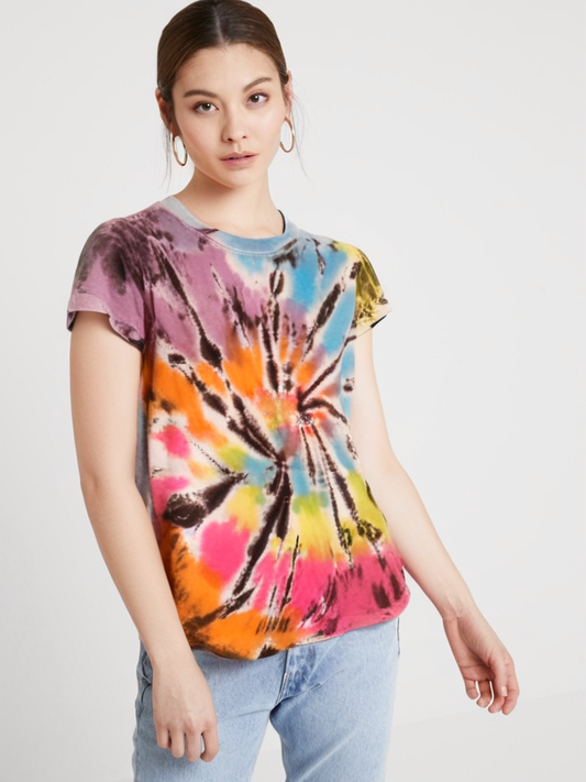 PoPSurf Eye Catching Tie Dye Tee shirt for Women (Tie Dye Neon Bright Rainbow)