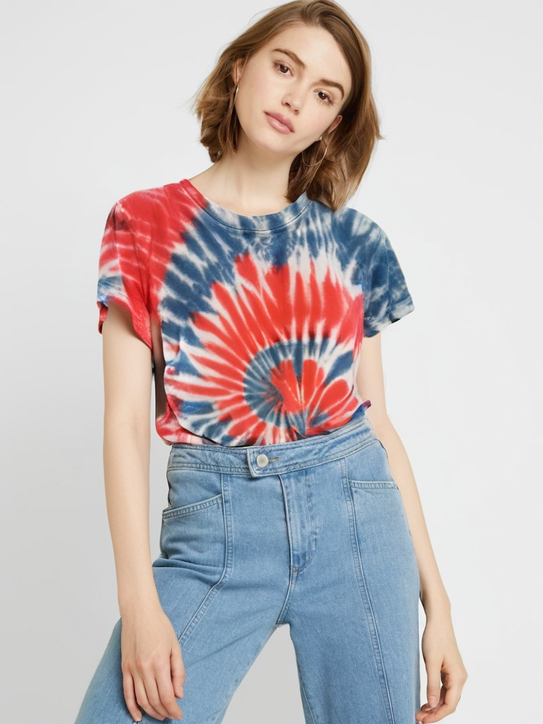 PoPSurf Eye Catching Tie Dye Tee shirt for Women (Red and Blue)