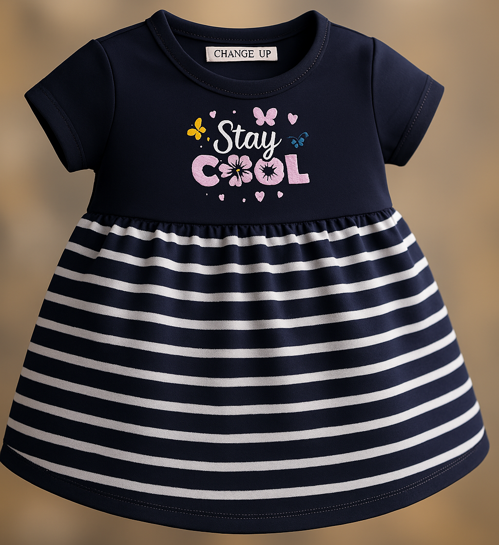 Branded Frock Navy-Blue Stripes Ultra Soft Cotton Jersey (3Months to 24Months)