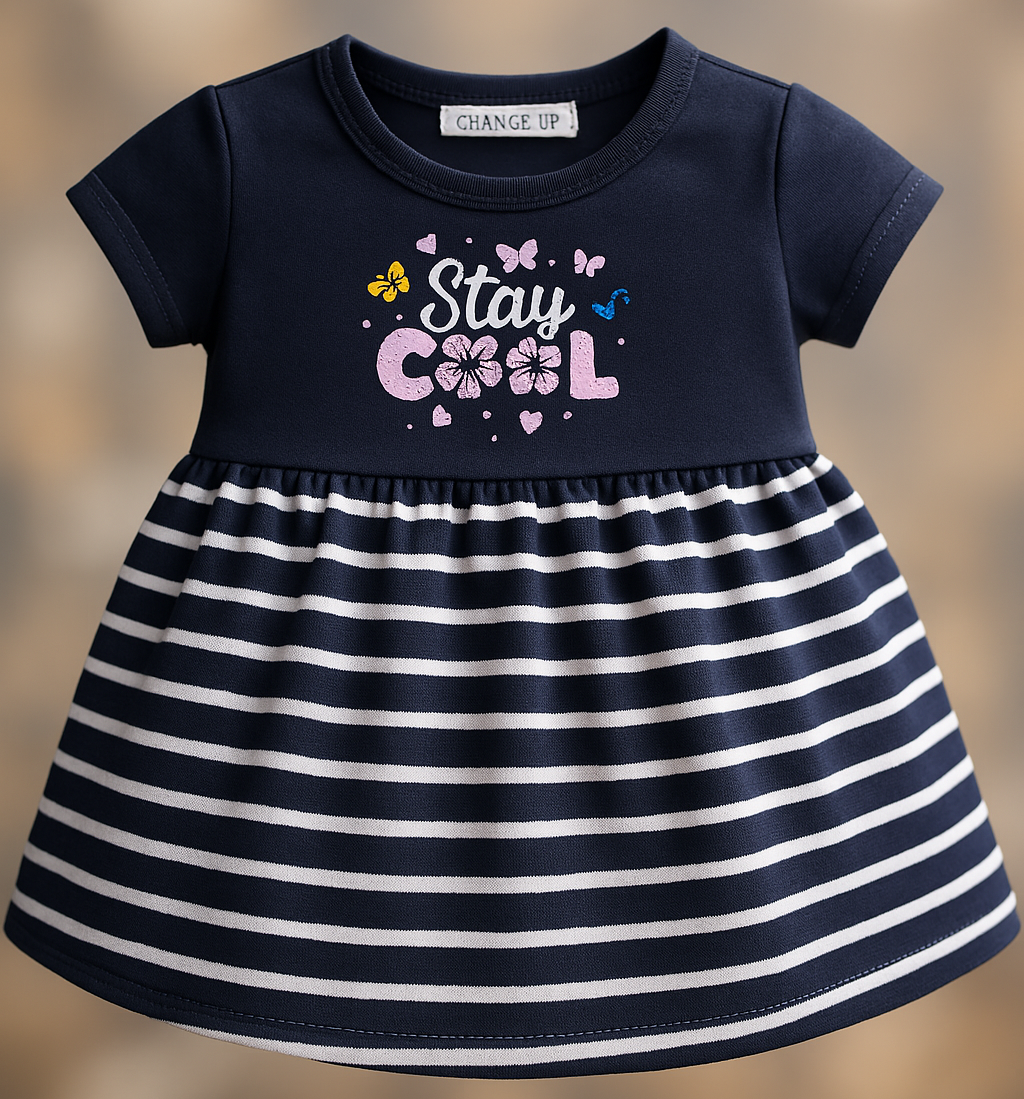 Branded Frock Navy-Blue Stripes Ultra Soft Cotton Jersey (3Months to 24Months)