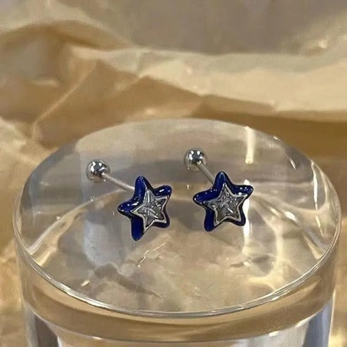 Blue Crystal Star ⭐️ Pentagram Studs ✨ Y2K Fashion Earrings