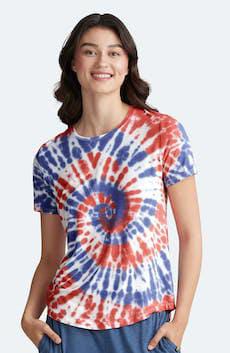 PoPSurf Eye Catching Tie Dye Tee shirt for Women (Red and Blue)