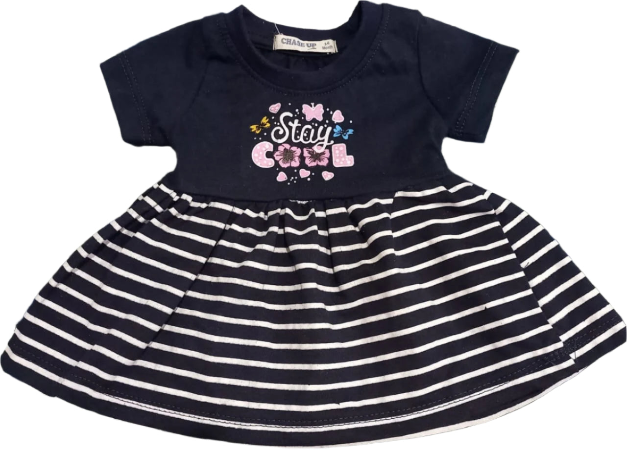 Branded Frock Navy-Blue Stripes Ultra Soft Cotton Jersey (3Months to 24Months)