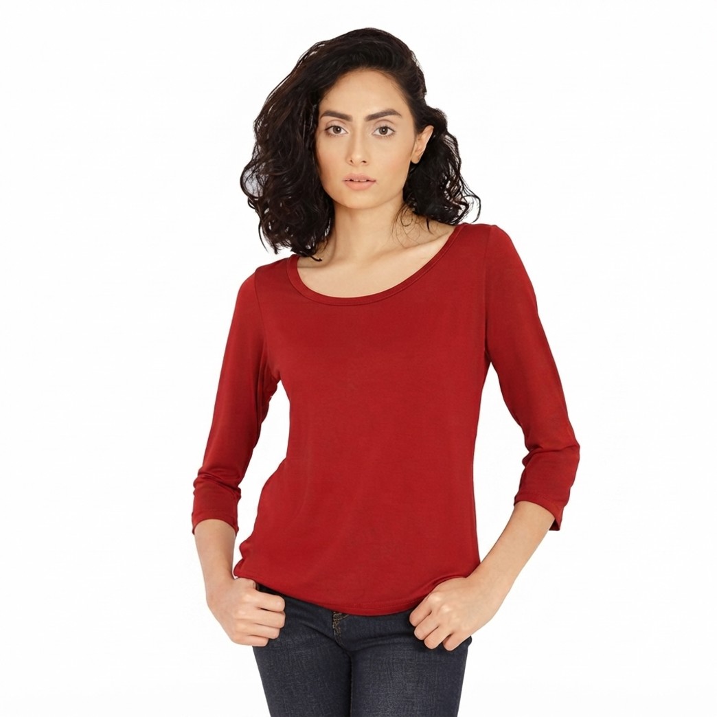 ALMAS Maroon Casual Broad Neck Tee